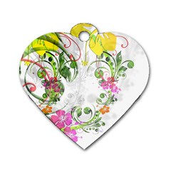 Flowers Floral Dog Tag Heart (one Side) by HermanTelo