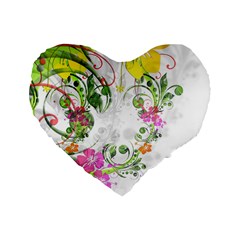 Flowers Floral Standard 16  Premium Heart Shape Cushions by HermanTelo