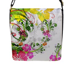 Flowers Floral Flap Closure Messenger Bag (l)