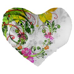 Flowers Floral Large 19  Premium Flano Heart Shape Cushions