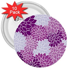 Floral Purple 3  Buttons (10 Pack)  by HermanTelo