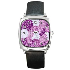 Floral Purple Square Metal Watch