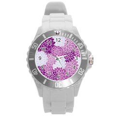 Floral Purple Round Plastic Sport Watch (l)