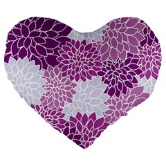 Floral Purple Large 19  Premium Heart Shape Cushions