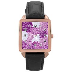 Floral Purple Rose Gold Leather Watch 