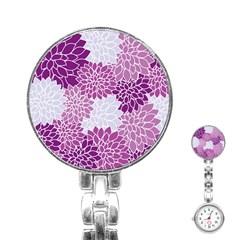 Floral Purple Stainless Steel Nurses Watch