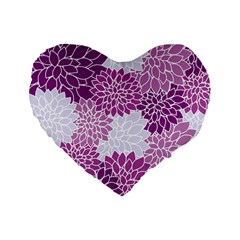 Floral Purple Standard 16  Premium Flano Heart Shape Cushions