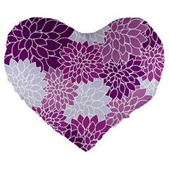 Floral Purple Large 19  Premium Flano Heart Shape Cushions