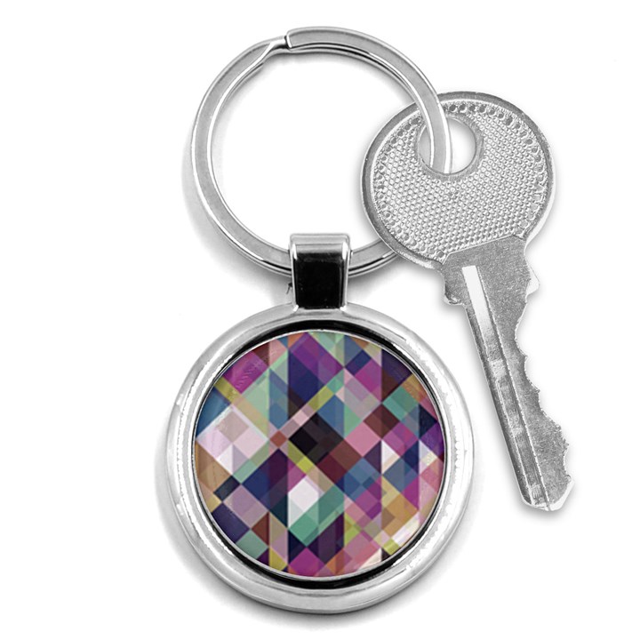 Geometric Blue Violet Pink Key Chain (Round)