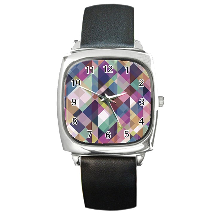 Geometric Blue Violet Pink Square Metal Watch