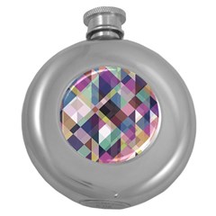 Geometric Blue Violet Pink Round Hip Flask (5 oz)