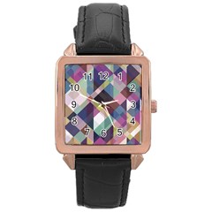 Geometric Blue Violet Pink Rose Gold Leather Watch 