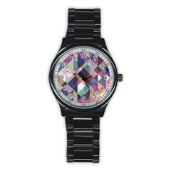 Geometric Blue Violet Pink Stainless Steel Round Watch