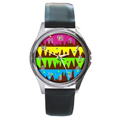 Illustration Abstract Graphic Rainbow Round Metal Watch by HermanTelo