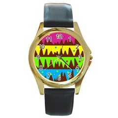 Illustration Abstract Graphic Rainbow Round Gold Metal Watch by HermanTelo