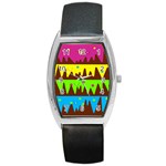 Illustration Abstract Graphic Rainbow Barrel Style Metal Watch Front