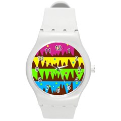 Illustration Abstract Graphic Rainbow Round Plastic Sport Watch (m) by HermanTelo