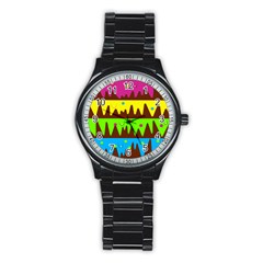 Illustration Abstract Graphic Rainbow Stainless Steel Round Watch by HermanTelo