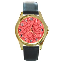 Hearts Love Valentine Round Gold Metal Watch by HermanTelo