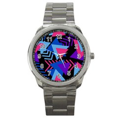 Memphis Pattern Geometric Abstract Sport Metal Watch by HermanTelo