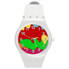 Liquid Forms Water Background Round Plastic Sport Watch (m) by HermanTelo