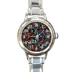 Mosaic Abstract Round Italian Charm Watch Front