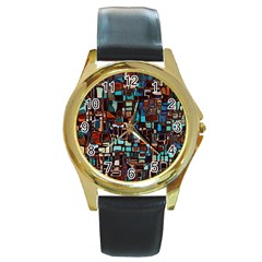 Mosaic Abstract Round Gold Metal Watch by HermanTelo