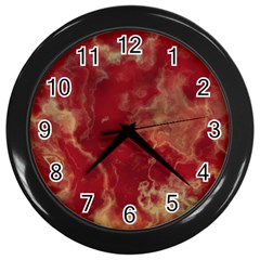 Marble Red Yellow Background Wall Clock (black) by HermanTelo