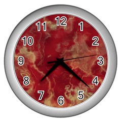 Marble Red Yellow Background Wall Clock (silver) by HermanTelo