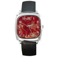 Marble Red Yellow Background Square Metal Watch by HermanTelo