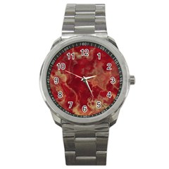 Marble Red Yellow Background Sport Metal Watch