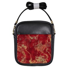 Marble Red Yellow Background Girls Sling Bag by HermanTelo