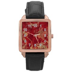 Marble Red Yellow Background Rose Gold Leather Watch 