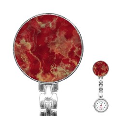 Marble Red Yellow Background Stainless Steel Nurses Watch