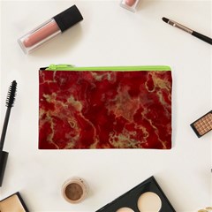 Marble Red Yellow Background Cosmetic Bag (xs) by HermanTelo