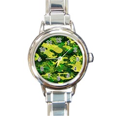 Marijuana Camouflage Cannabis Drug Round Italian Charm Watch by HermanTelo