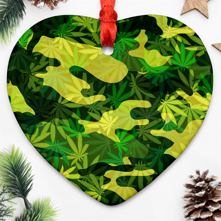 Marijuana Camouflage Cannabis Drug Heart Ornament (Two Sides)