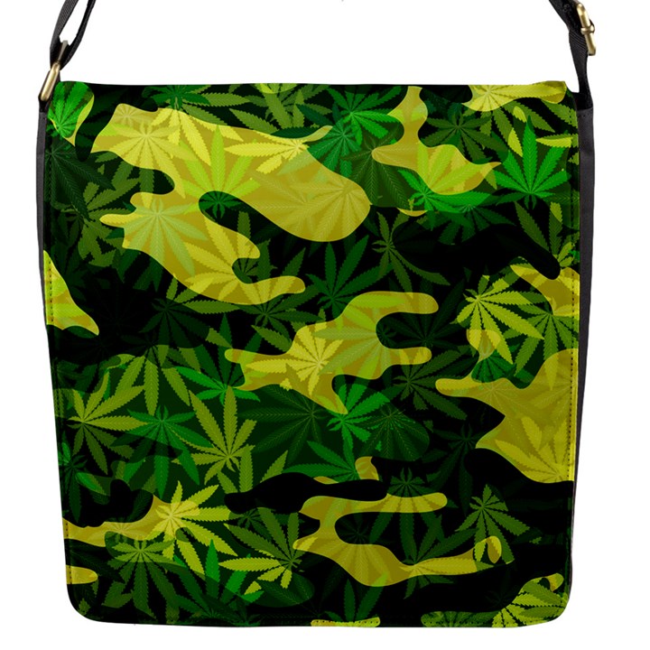 Marijuana Camouflage Cannabis Drug Flap Closure Messenger Bag (S)