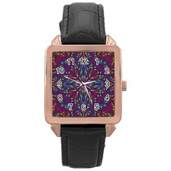 Kaleidoscope Triangle Curved Rose Gold Leather Watch 