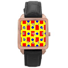 Pattern Circle Plaid Rose Gold Leather Watch 