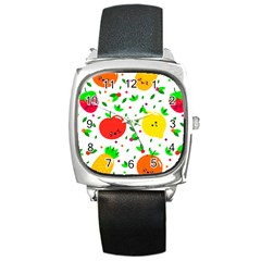 Pattern Fruits Orange Green Square Metal Watch