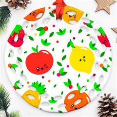 Pattern Fruits Orange Green Ornament (round Filigree)