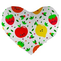 Pattern Fruits Orange Green Large 19  Premium Heart Shape Cushions