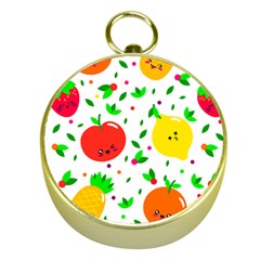 Pattern Fruits Orange Green Gold Compasses