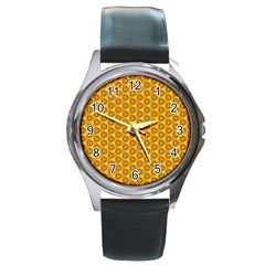 Pattern Halloween Pumpkin Color Leaf Round Metal Watch by HermanTelo