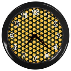 Pattern Halloween Pumpkin Color Yellow Wall Clock (black) by HermanTelo