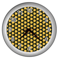 Pattern Halloween Pumpkin Color Yellow Wall Clock (silver) by HermanTelo