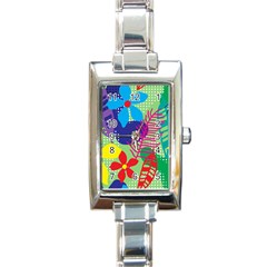 Pattern Leaf Polka Floral Rectangle Italian Charm Watch by HermanTelo