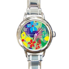 Pattern Leaf Polka Floral Round Italian Charm Watch by HermanTelo