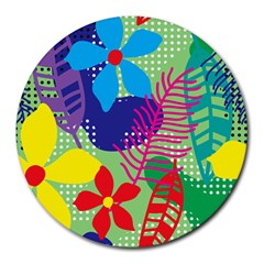 Pattern Leaf Polka Floral Round Mousepads by HermanTelo